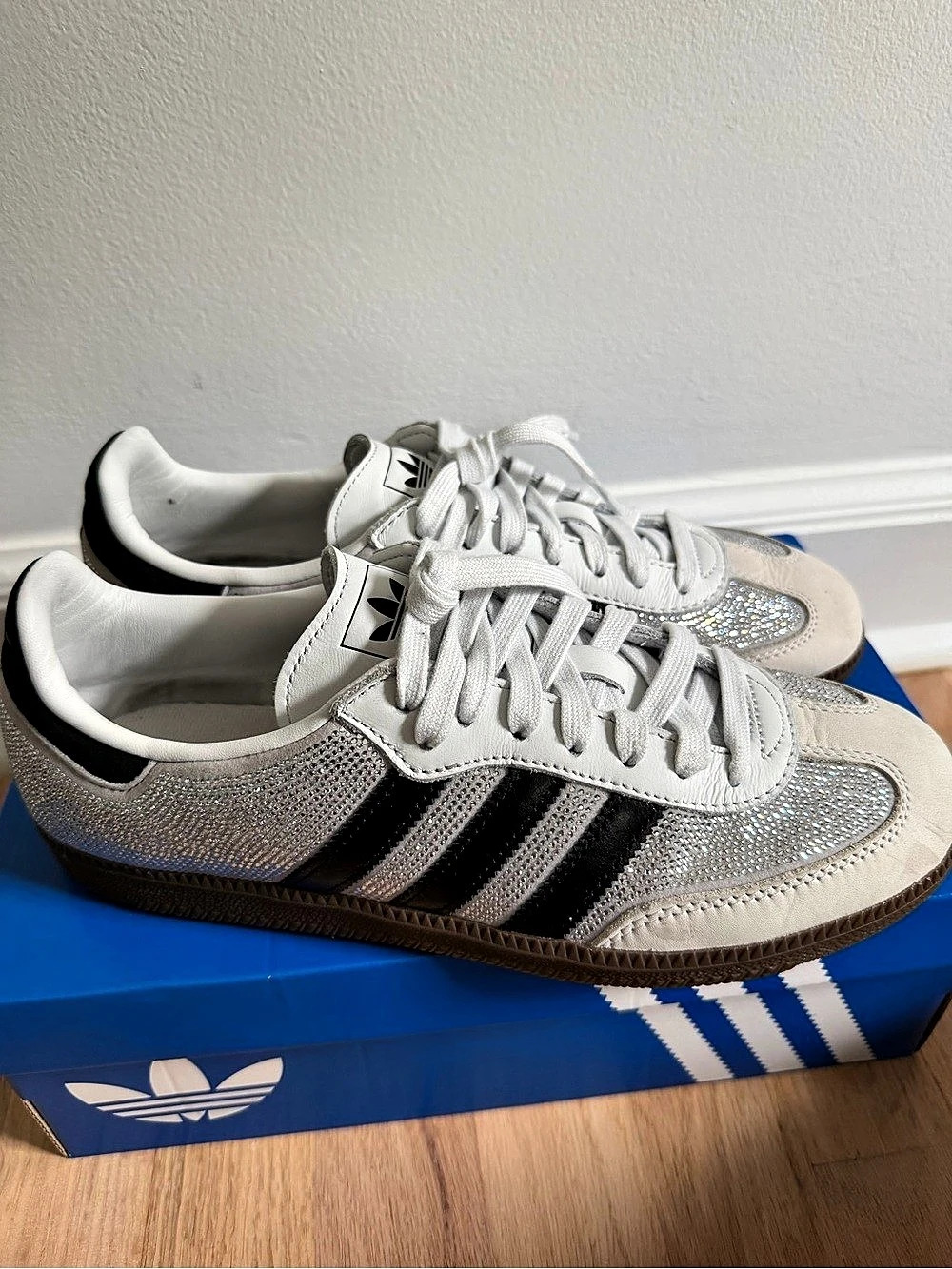 Adidas Samba OG W Sneakers Crystal White & Silver rhinestones US 9 NWT